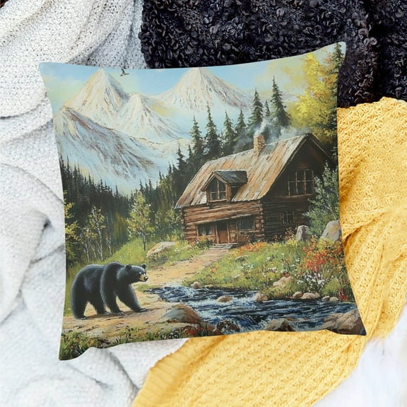 ZFLMY Bear Throw Pillow Covers  for Kids Boys Girls Wild Animal Cushion Case  Rustic Cabin Country Decor Pillowcase Nature Wildlife Bear Bedroom Decor 18x18in