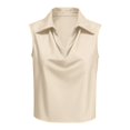 thumbnail image 4 of Satin Silk Tank Tops Sleeveless Collared Cowl Neck Camisole Shirts Dressy Casual Business Work Office Shirts Outfits Elegant Ruched Camisole Top Lightweight Basic Layered Satin Top Beige L, 4 of 4