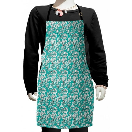 

Floral Kids Apron Singing Birds on Branches Berries Leaves Spring Sketch Outline Boys Girls Apron Bib with Adjustable Ties for Cooking Baking Painting Dark Seafoam Multicolor by Ambesonne