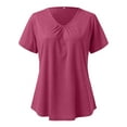 thumbnail image 5 of B91xZ T-Shirts de Mode d'Été pour Femmes, Poche à Blocs de Couleur, Col Rond, Manches Courtes, Rouge P, 5 of 5