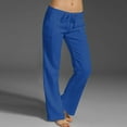 thumbnail image 2 of Summer Pants for Women, Audhol Women's Corduroy Pants Summer Wide Leg Pants Solid Casual Linen Drawstring Cropped Pants with Pockets Womens Linen Pants Blue2 3XL, 2 of 9