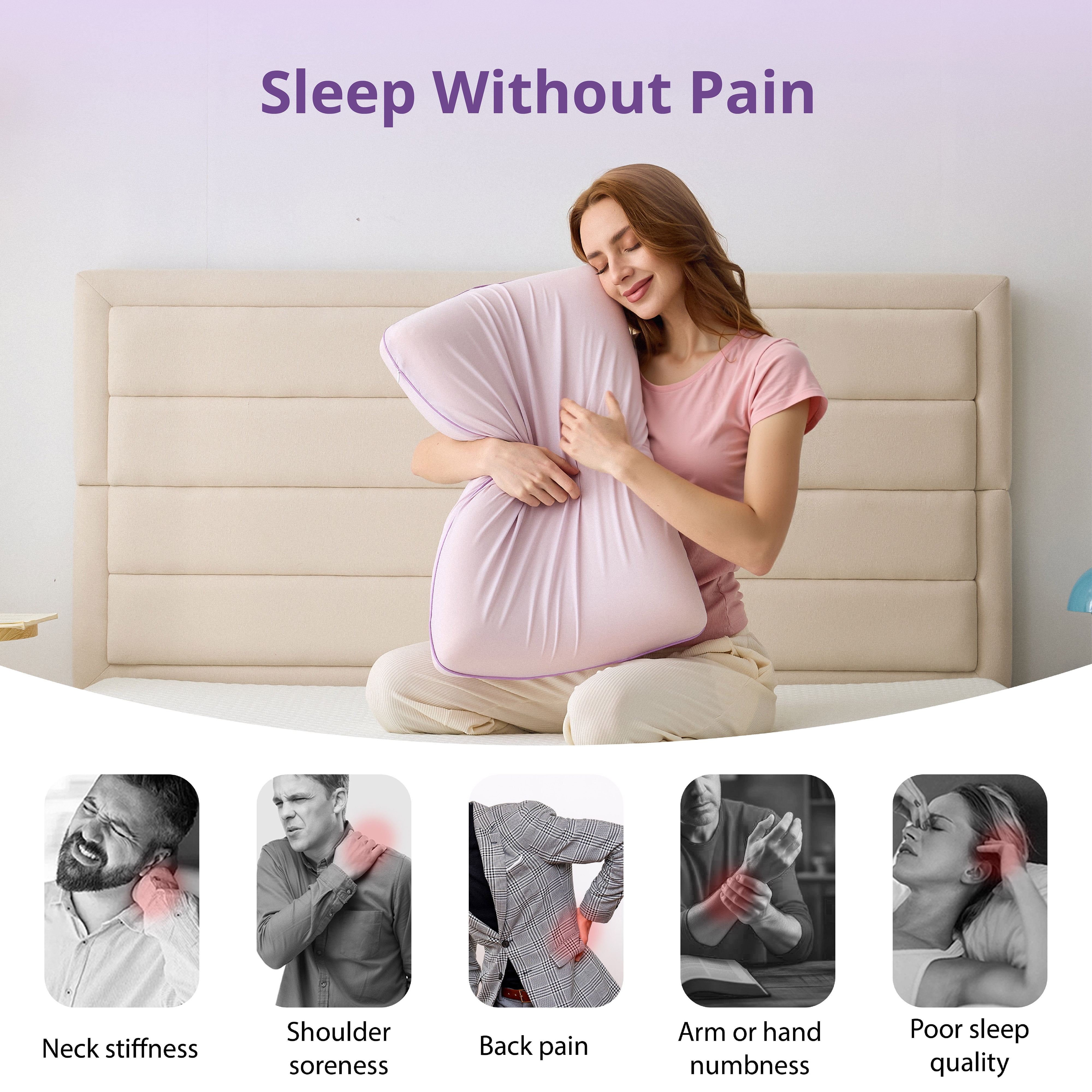 EGOHOME Single Cooling Gel Bed Pillow, Memory Foam Pillow, Standard Queen, Purple, Cooling Removable Cover, Medium-soft