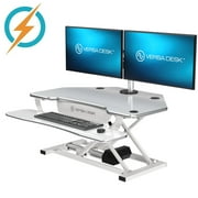 VersaDesk 36" Corner Electric Height Adjustable Standing Desk Converter for Dual Monitor, Laptop & L-Shaped Workstations, White, w/ USB Charging Port
