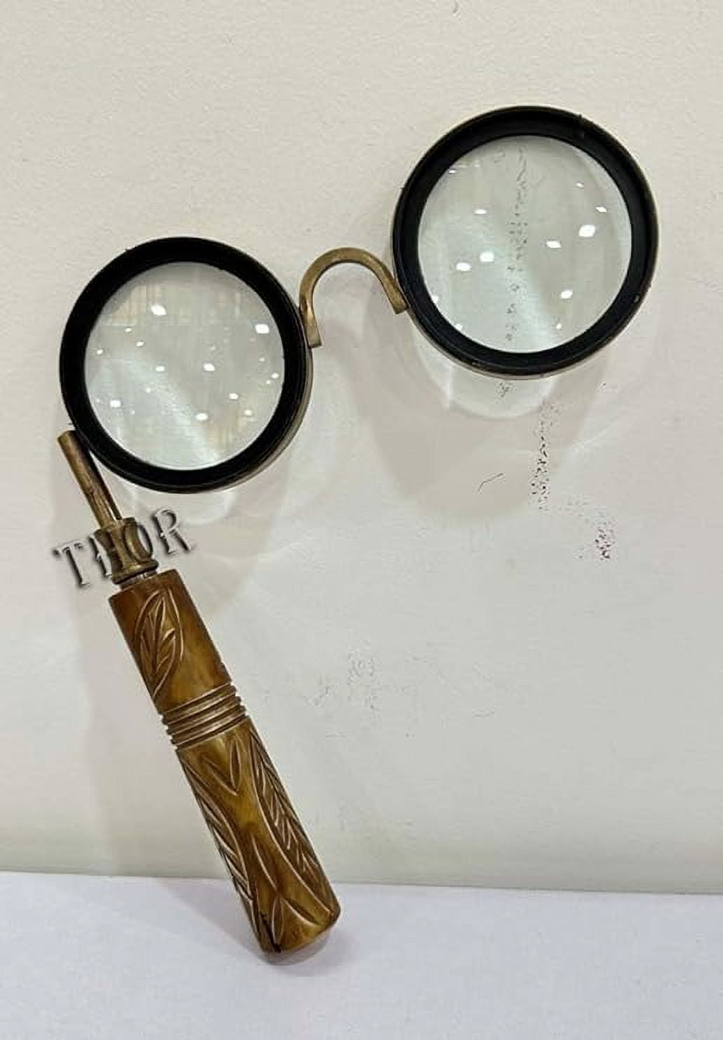 Thor Instruments Antique Brass Handheld with Wooden Handle and Real Glass,Best Reading Magnifier for Elderly,Macular Degeneration