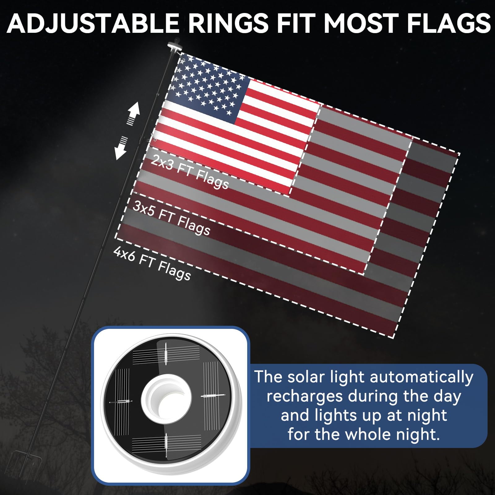 FIASON 10 FT Black Stainless Steel Flag Pole, Tangle-Free Heavy Duty In-Ground Kit with Solar Light & 5-Prong Base for Yard Garden Commercial Outdoor Use, No Flag Included