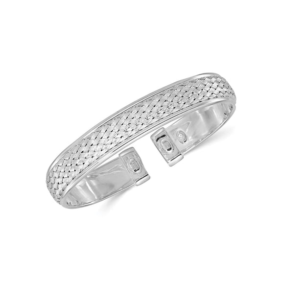 Gem & Harmony Sterling Silver Polished and Weave Textured Cuff Bangle Bracelet for Women