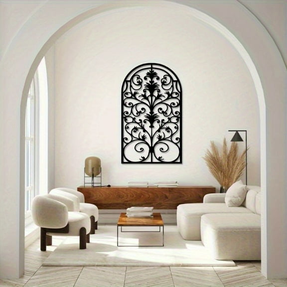 Vintage Ornate Metal Window Frame Wall Decor – Rustic Baroque Gothic Wall Art for Living Room, Bedroom  | Cathedral-Inspired Arch Sculpture – Aesthetic Wall Hanging for Modern, home decor