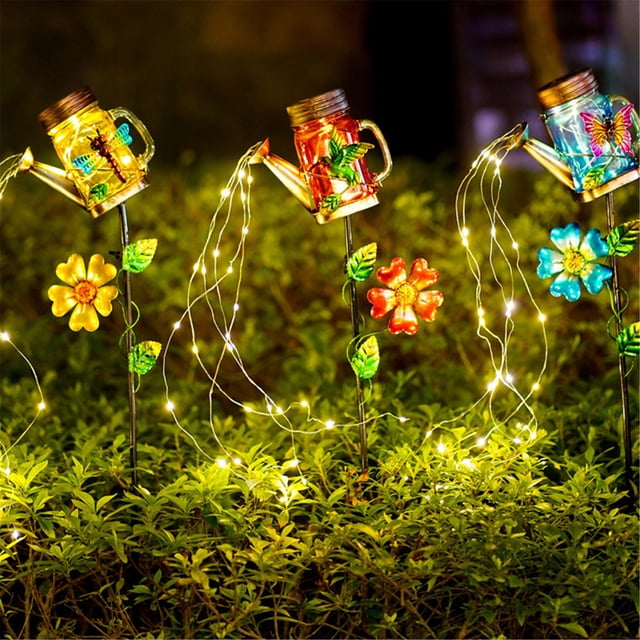 Xihbxyly Lámpara Solar de Hierro Forjado para Jardín, Diseño Único de Ducha con Hervidor, Decoración Solar para Exteriores, Ahorro de Energía, Ideal para Patios, Fiestas En El Jardín, Incluye 1 Luz.
