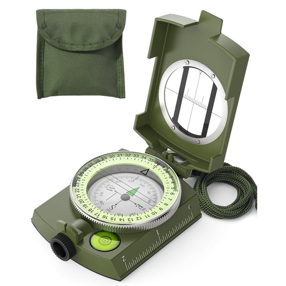 olive drab Multifunctional Military Compass with Inclinometer, Sighting, Optic, Resistant & Waterproof Compass, Essential for Hiking, Camping, Scouting（8.5*5.3*3cm)