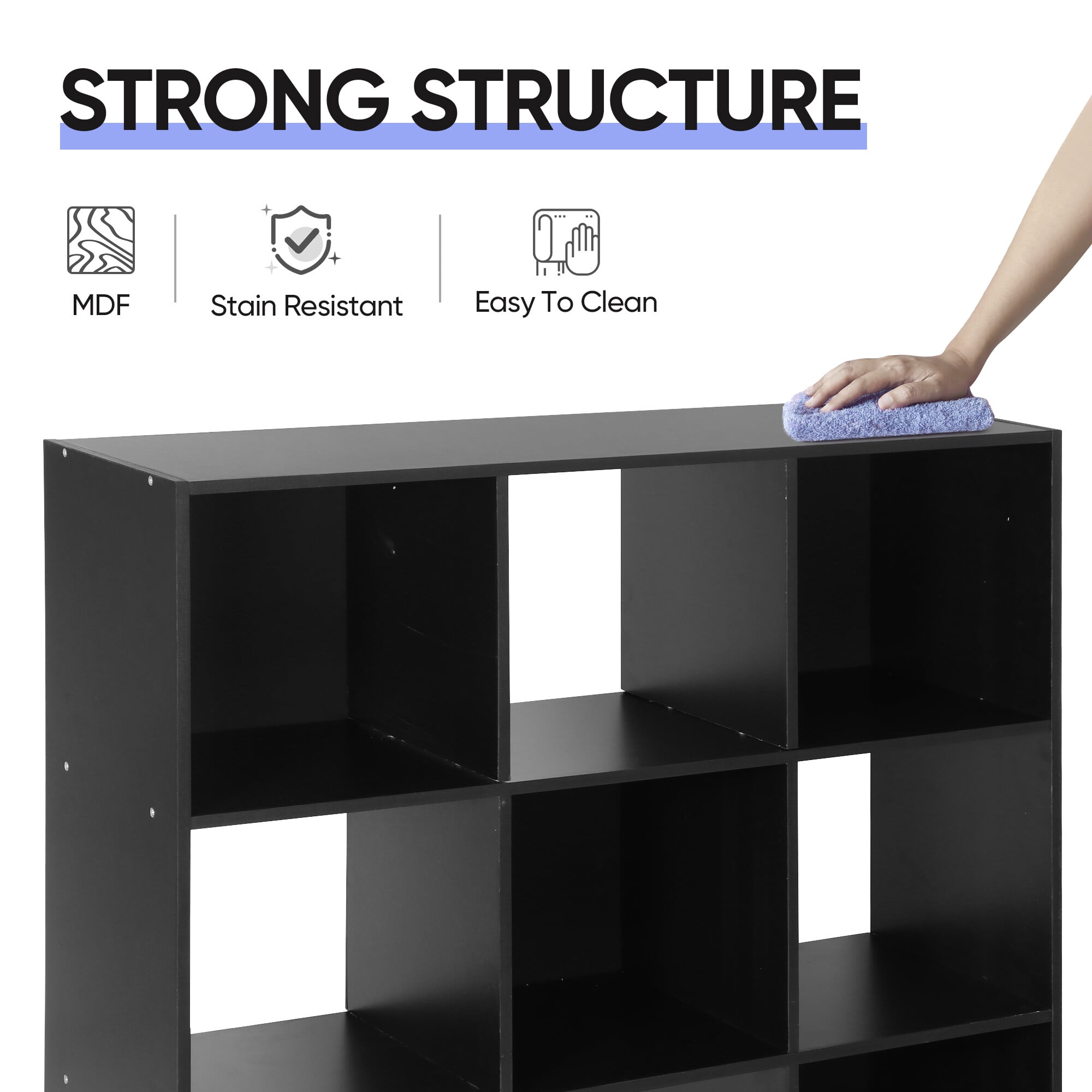 SuperDeal 9-Cube 3 Shelves Organizer MDF Cabinet Bookcase Black