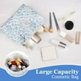 thumbnail image 3 of Makeup Bag,Quilted Cosmetic Bag,Floral Toiletry Bag for Women,Cotton Makeup Bag Set,Cute Kawaii Travel Toiletry Bag,Large Capacity Portable Make Up Bag(Blue Floral), 3 of 9