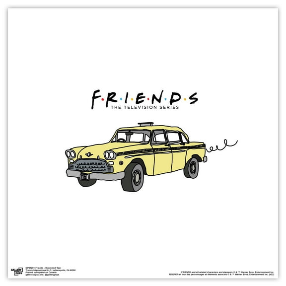 Gallery Pops Friends - Illustrated Taxi Wall Art, Unframed Version, 12" x 12"