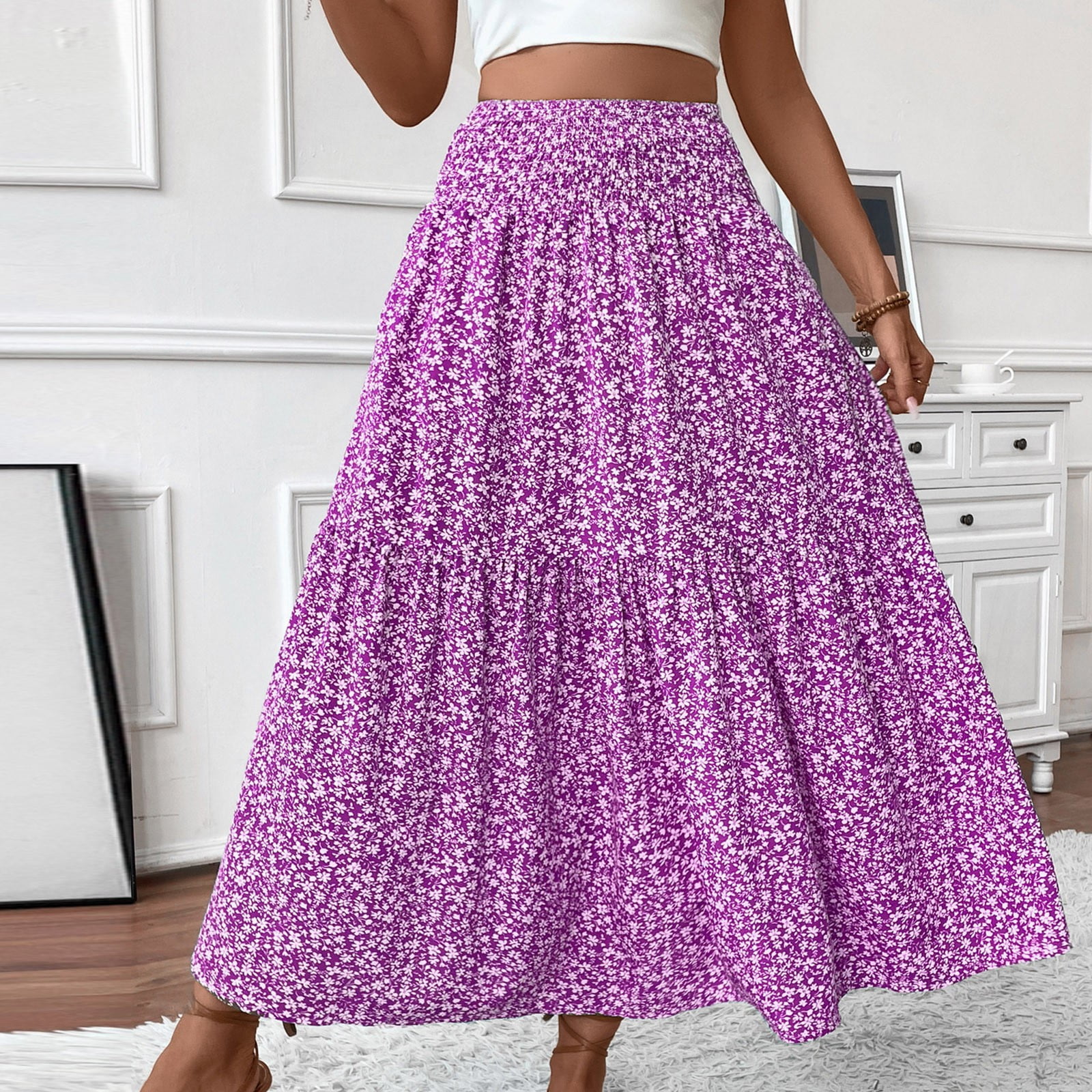 GXIPO Women's Floral Print Midi Maxi Skirts 2025 Summer Casual