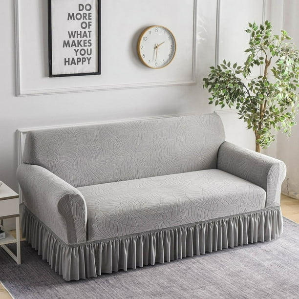 Nvzi Funda de sofá elástica para sala de estar, fácil de instalar, lavable, protector de sofá con falda, 1 pieza (gris, 2 plazas)