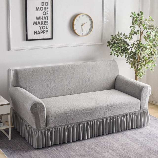 Nvzi Funda de sofá elástica para sala de estar, fácil de instalar, lavable, protector de sofá con falda, 1 pieza (gris, 3 asientos)