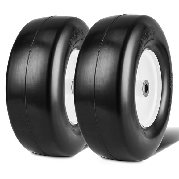 VEVOR Mower Tire with Rim, 13x5-6" Tubeless Tractor Tire, Flat-Proof Urethane Tire, 3.25"-5.9" Centered Wheel, 3/4" Bush Size, 20 PCS Adapter