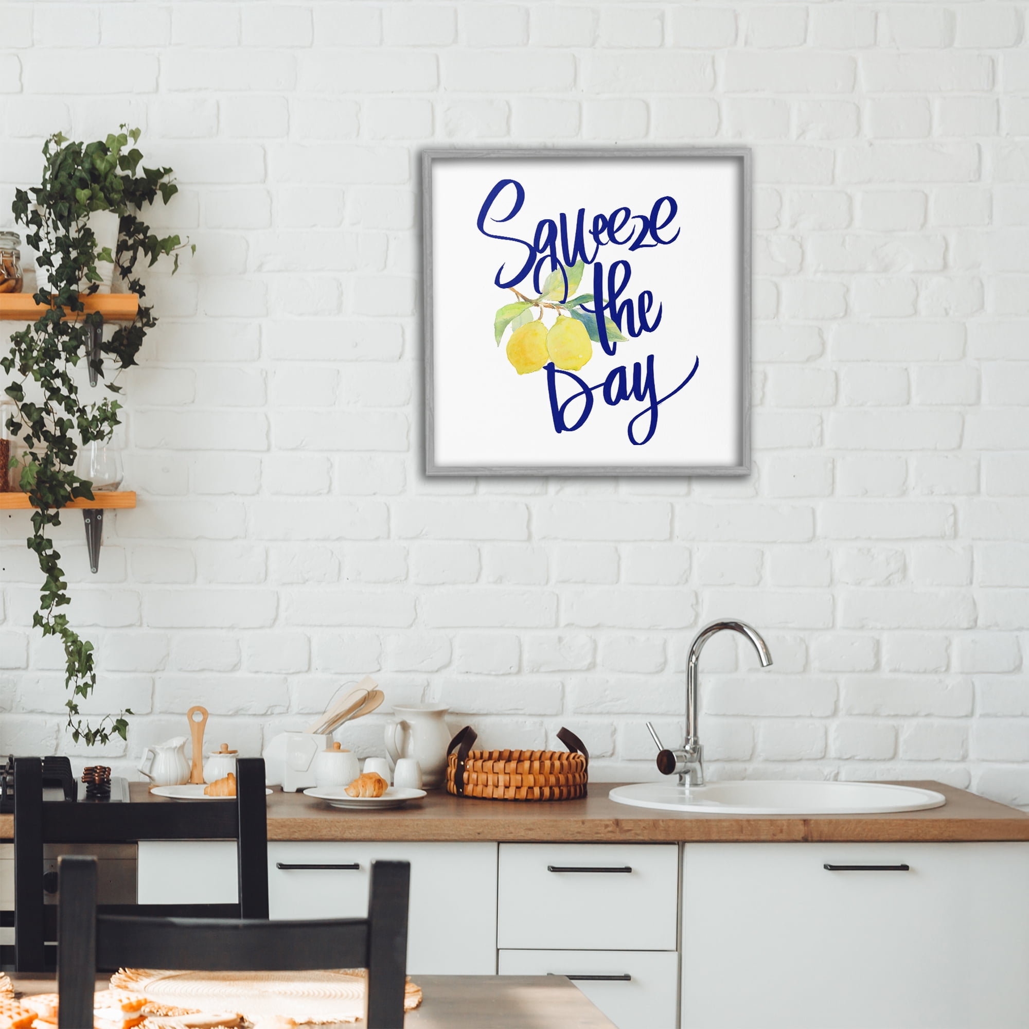 Stupell Industries Cursive Squeeze The Day Gray Framed Giclee Art, design by Lanie Loreth