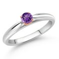 thumbnail image 2 of Gem Stone King 925 Silver and 10K Rose Gold Purple Amethyst Solitaire Engagement Ring for Women (0.16 Cttw, Gemstone February Birthstone, Round 3.5MM, Size 7), 2 of 4