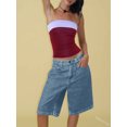 thumbnail image 5 of Women High Waist Denim Bermuda Shorts Loose Wide Leg Knee‑Length Jean Shorts, 5 of 5