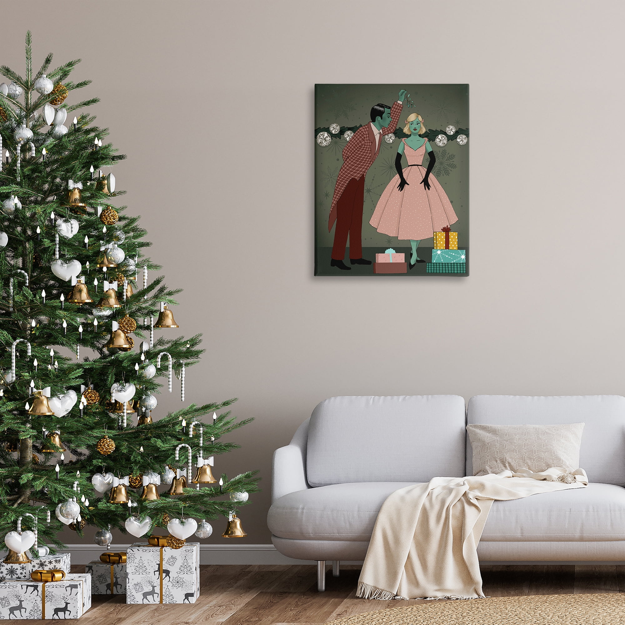 Stupell Industries Romantic Christmas Kiss Holiday Painting Gallery Wrapped Canvas Art Print Wall Art, 30 x 40