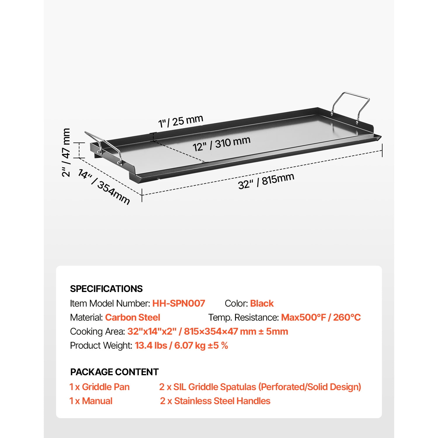 KFFKFF Carbon Steel Griddle, 32x14 inch Rectangular Flat Top Plate, Gas Grill Griddle for BBQ, Teppanyaki, Portable Cookware with Handles, Ideal for Camping and Tailgating