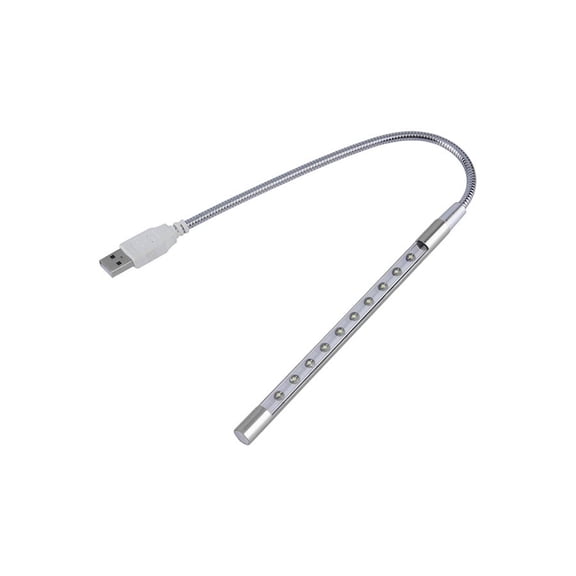 Mini Desk Reading USB LED Light Silver，with Long Gooseneck Flexible Stick Laptop Light for Reading Book and Striking Keyboard (No Touch Switch)