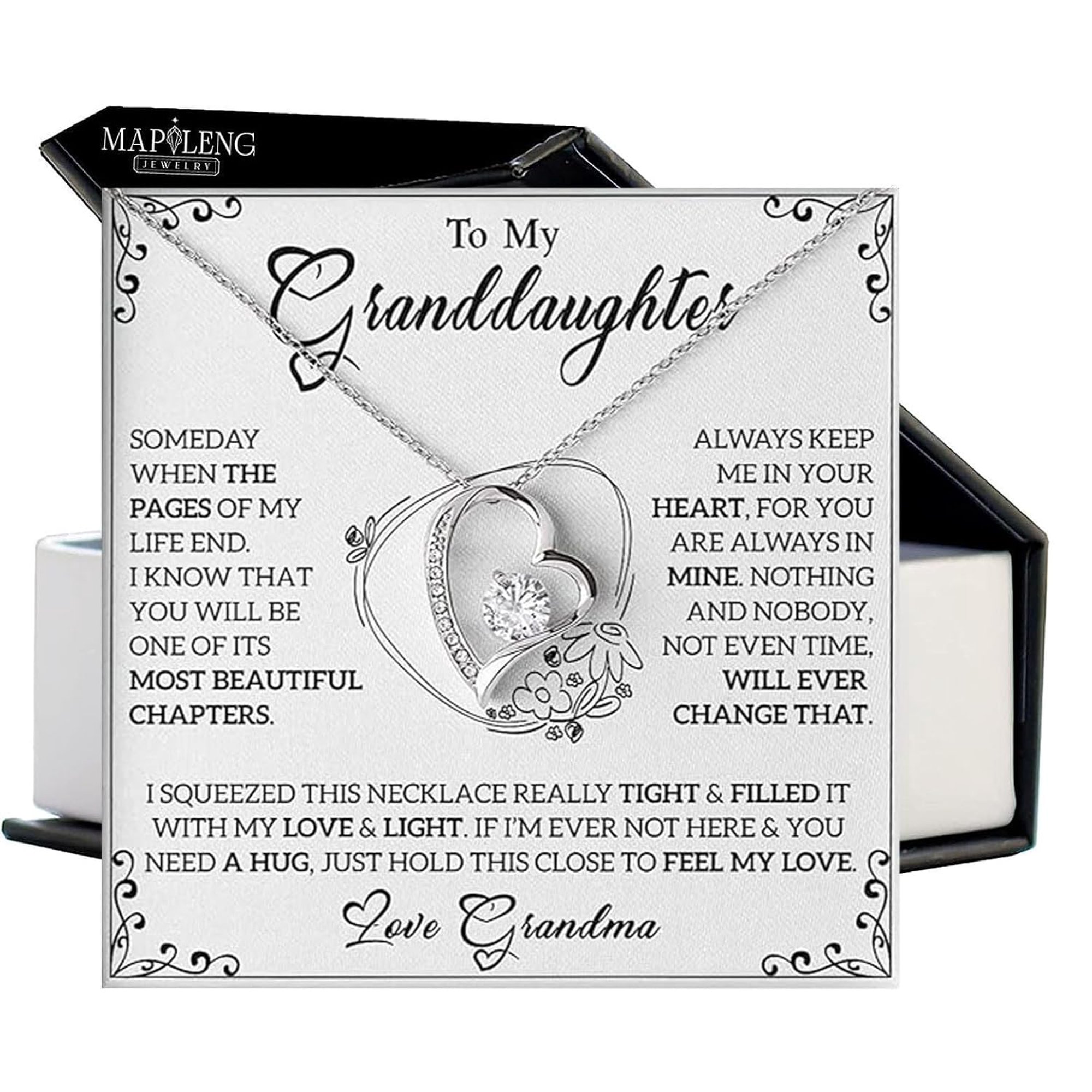 Granddaughter From Grandma Grandpa - To My Granddaughter Necklace With Heartfelt Message & Elegant Box, Jewelry Birthday, Graduation, Valentines, Mothers Day#2057, White Forever Love Necklace
