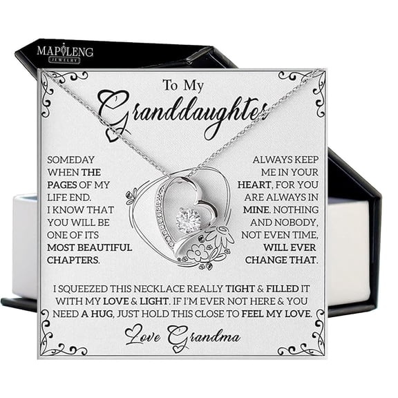 Granddaughter From Grandma Grandpa - To My Granddaughter Necklace With Heartfelt Message & Elegant Box, Jewelry Birthday, Graduation, Valentines, Mothers Day#2057, White Forever Love Necklace