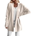 thumbnail image 2 of Women Solid Tone Open Front V Neck Side Pockets Oversized Mid Length Loose Casual Knit Cardigan Cream White M, 2 of 7