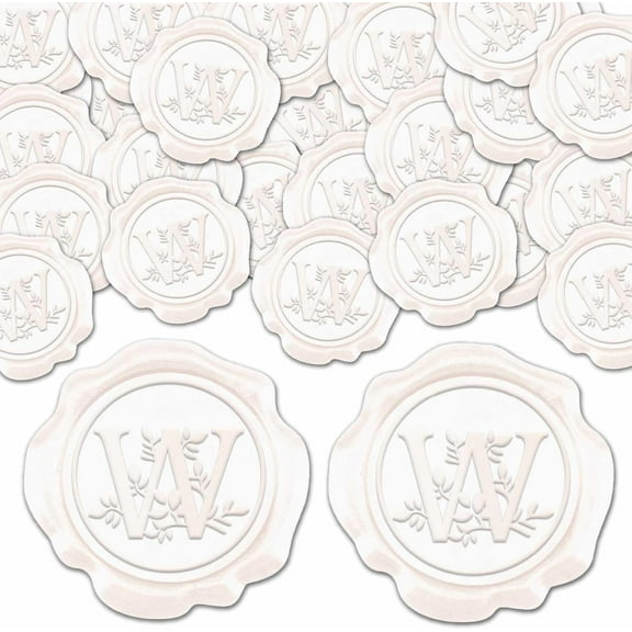 25Pcs Initial W Wax Seal Stickers 30mm White Letter Botanical Leaves Decoration Self Adhesive Sealing Stamp Sticker Label Decal for Envelope Wedding Party Invitations Gift Wrapping Christmas