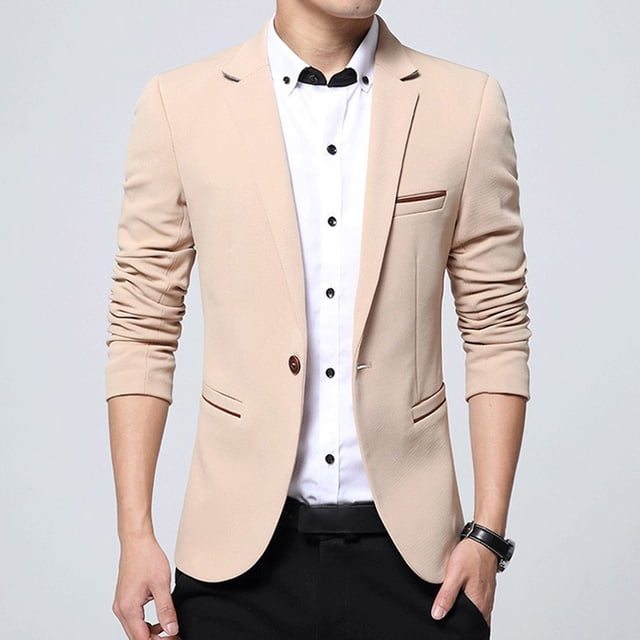 Men Solid Casual Turndown Slim Fit Single Button Long Sleeve Coats