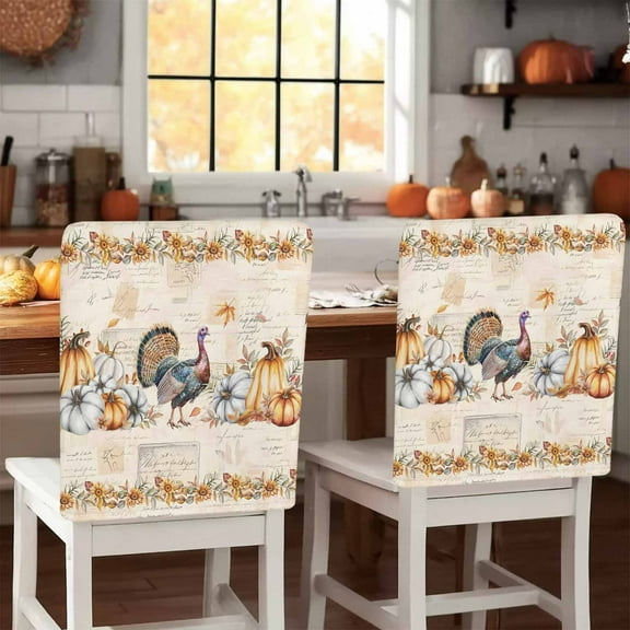 Thanksgiving Chair Covers Set of 6 Pumpkin Turkey Maple Leaf Chair Back Covers Stretch Removable Washable Slipcovers Protector for Dining Room Kitchen Party Decor