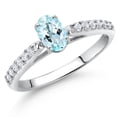 thumbnail image 2 of Gem Stone King 10K White Gold Sky Blue Topaz and White Lab Grown Diamond Engagement Ring for Women (0.68 Cttw, Oval 6X4MM, Gemstone November Birthstone, Size 9), 2 of 4