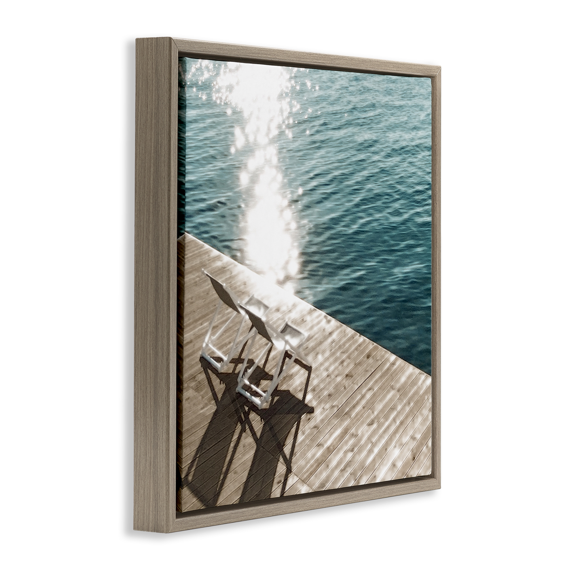 Stupell Industries Deck Chair Shadows Landscape Painting Brown Floater Framed Canvas Art Print Wall Art, 25 x 25