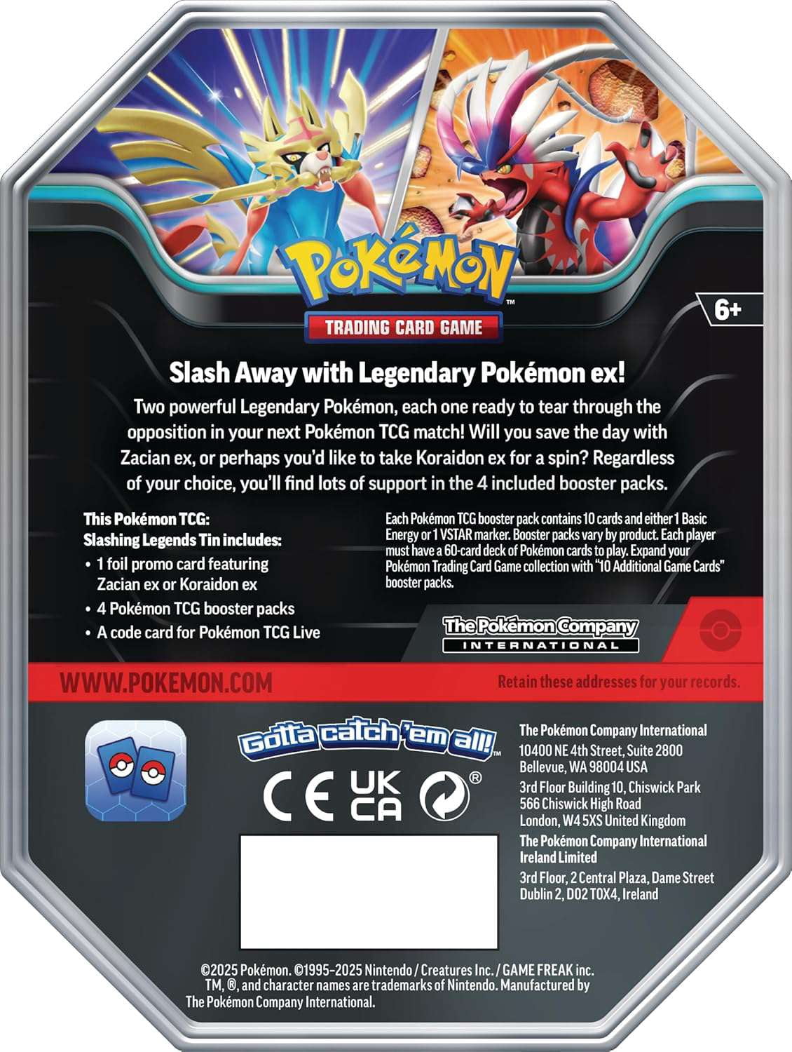 Pokemon Sword & Shield Slashing Legends Koraidon ex Tin Set (4 Booster Packs & Promo Card)
