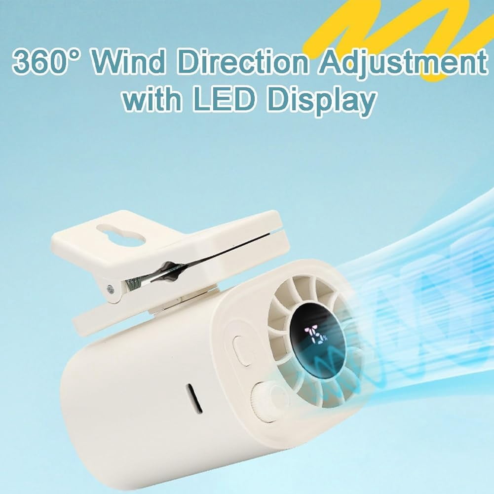 Car Clip on Fan with LED Display, Portable USB Rechargeable Small Electric Fan with 1800mah Battery, 360° Rotation Car-Mounted Umbrella Clip Personal Cooling Fans, For Cars, Camping