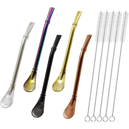 

Set of 5 Stainless Steel Tea Spoons with Cleaning Brush (5 Colors)