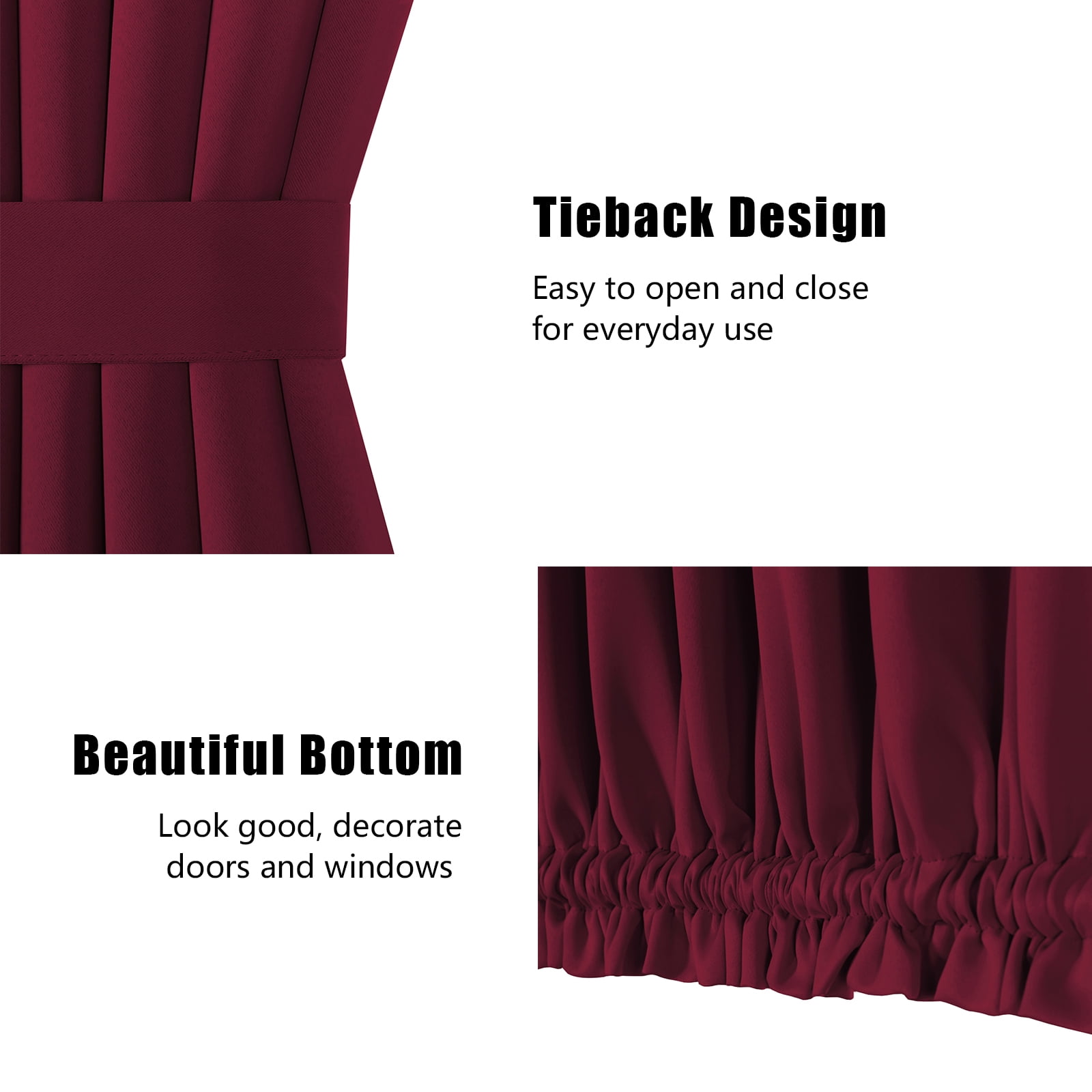 2 Panel French Door Curtains With Rod Pocket Tieback Indoor Sun Blocking Grommet Curtains Thermal Blackout Curtain for Window Kitchen Patio Doors 25 x 72 Inch