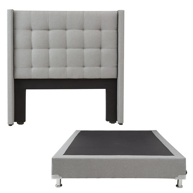 Box Base Cama Matrimonial + Cabecera Titan Gris Dicasa Quantum