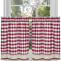Sweet Home Collection Kitchen Window Curtain Panel Treatment Decorative Buffalo Check Design, 36" Tier, Burgundy (Pack of 24)