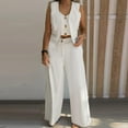 thumbnail image 6 of QATAINLAV 2 Piece Blazer Sets for Women Sleeveless Button V Neck Cropped Vest and Wide Leg Pants Work Office Business Casual Outfits, White, XL, Gifts for Mom, 6 of 9