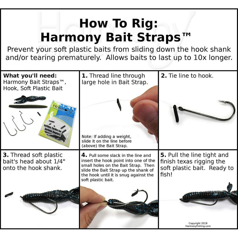 Harmony Bait Straps 40 Pack - Secure Your Soft Plastic baits on Your Hook  to Prevent Sliding and Tearing 