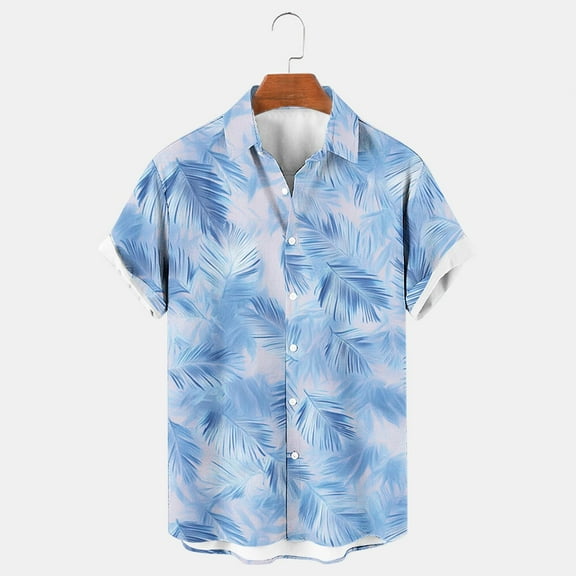 Jinhomg Men's Big and Tall Beach Shirt Trendy Tropical Palm Tree Print Hawaiian Shirt Lightweight Comfy Short Sleeve Button Down Aloha Shirts Seasonal Sale Blue M