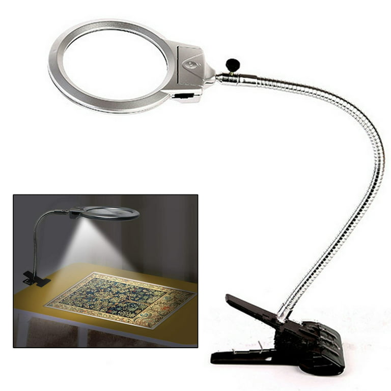LED Gooseneck Magnifier, 3X 5X ,Metal Table Clamp