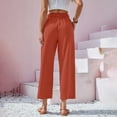 thumbnail image 5 of Palazzo Pants for Women 2026 Casual Cotton Linen Elastic High Waist Wide Straight Leg Flowy Cropped Pants with Pockets, 5 of 9