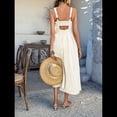 thumbnail image 4 of Vestido Midi de Verano con Tirantes Finos, Botones y Lazo Frontal para Mujer, Estampado Floral Albaricoque L, 4 of 10