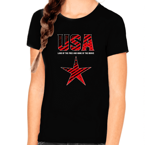 4th of July Shirts for Girls USA Shirt American Star Shirts for Girls American Flag Patriotic Shirts