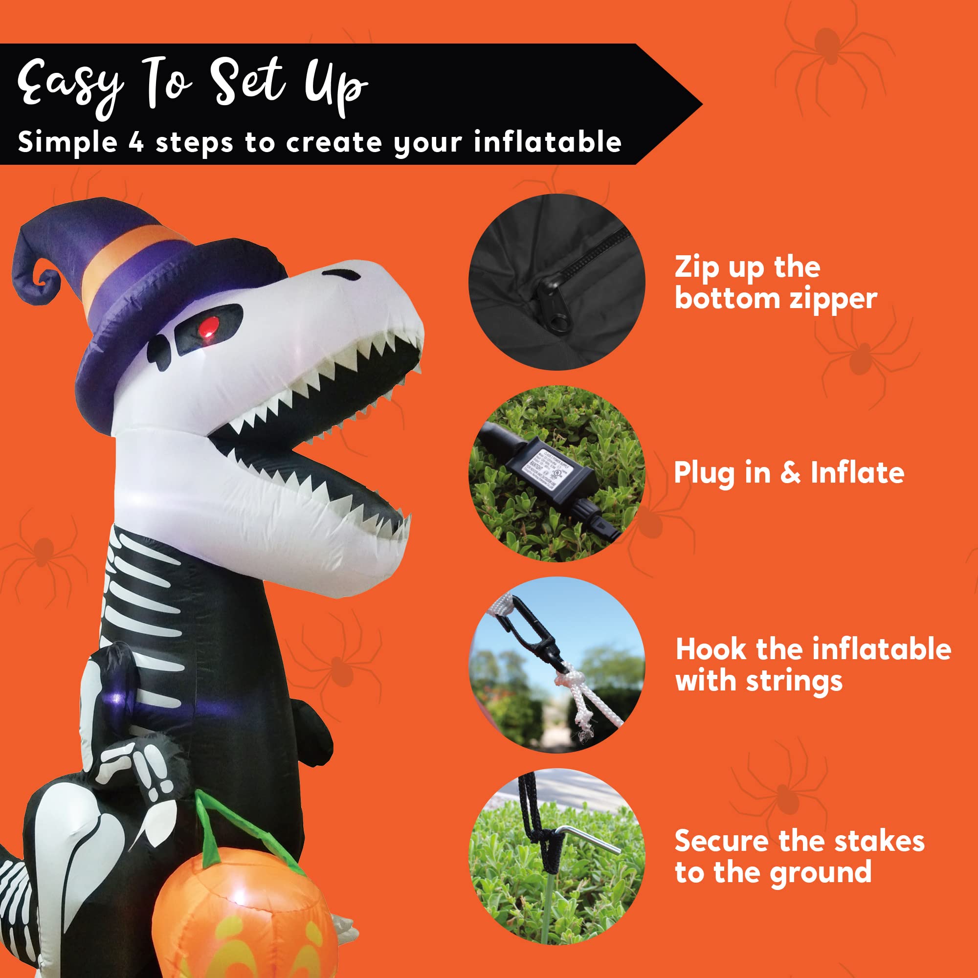 Joyfy 8-Foot Halloween Inflatable Skeleton Dinosaur with LED Lights photo 3