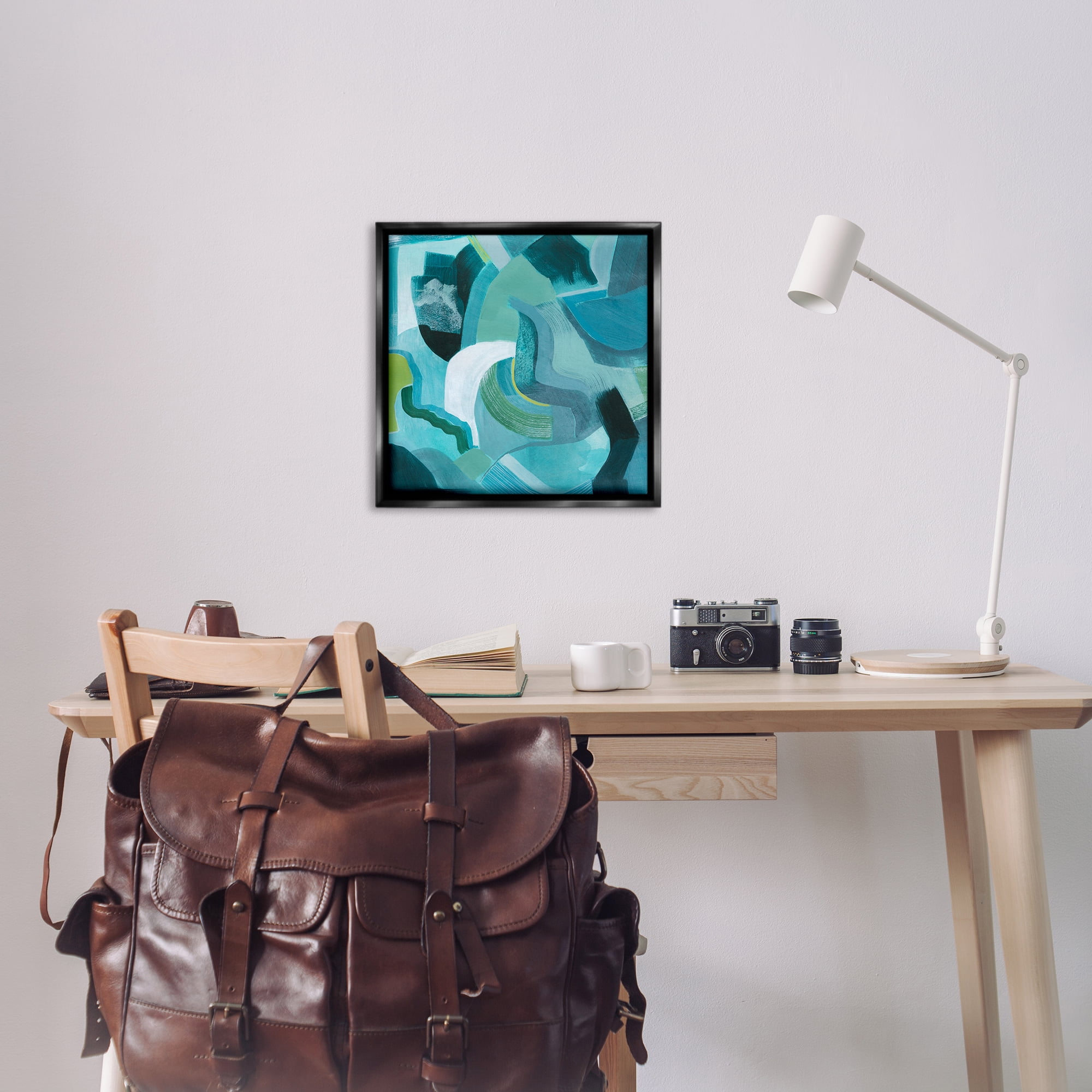 Stupell Industries Energetic Blue Movement Abstract Painting Black Floater Framed Canvas Art Print Wall Art, 25 x 25