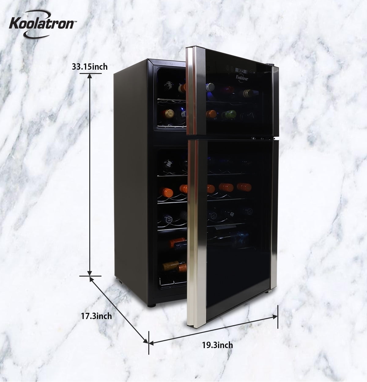 Koolatron 29 Bottle Dual Zone Wine Cooler Freestanding Wine Fridge